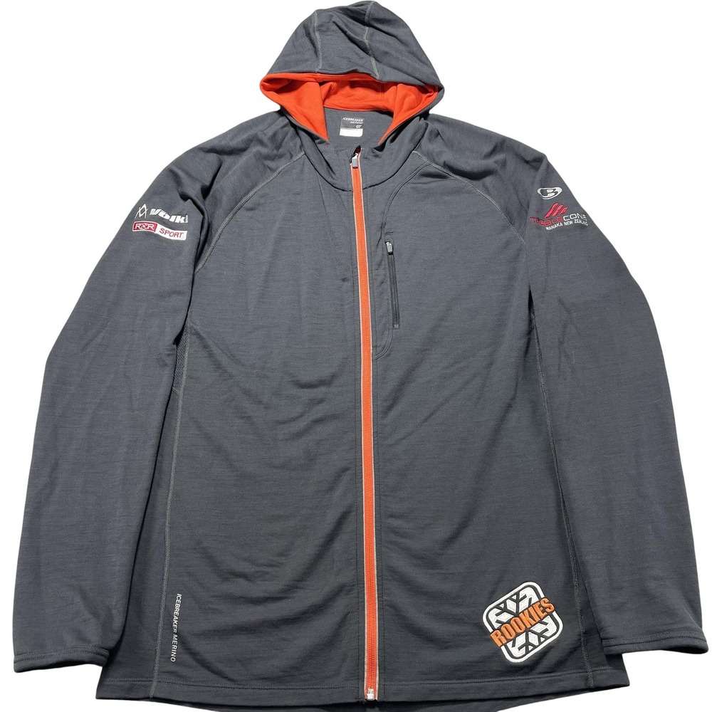 Icebreaker Merino GT Hoodie Mens XL Gray Rookie Academy Full Zip Ski Midlayer